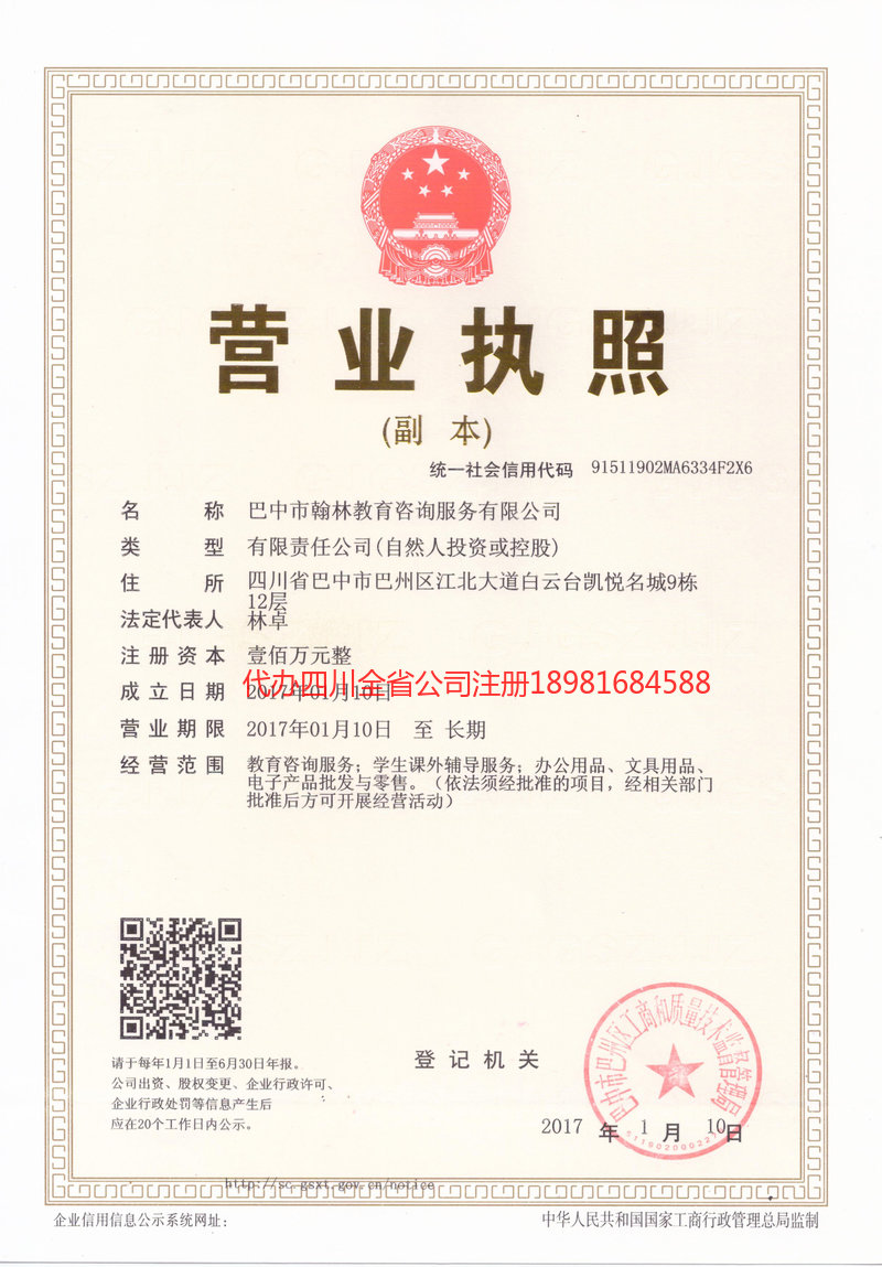 乐至乐至翰林教育咨询服务有限公司